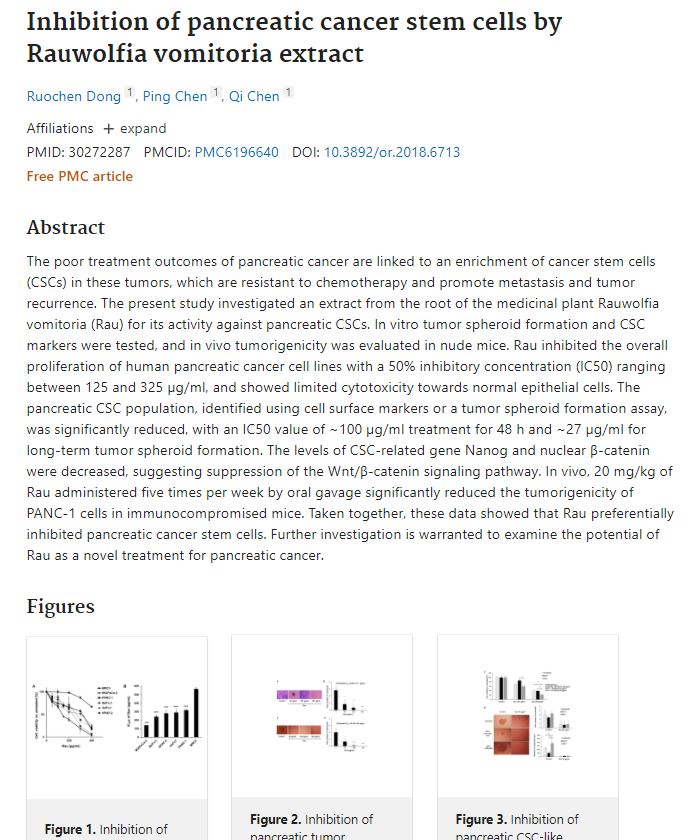 cellules souches du cancer du pancréas par l'extrait de Rauwolfia vomitoria